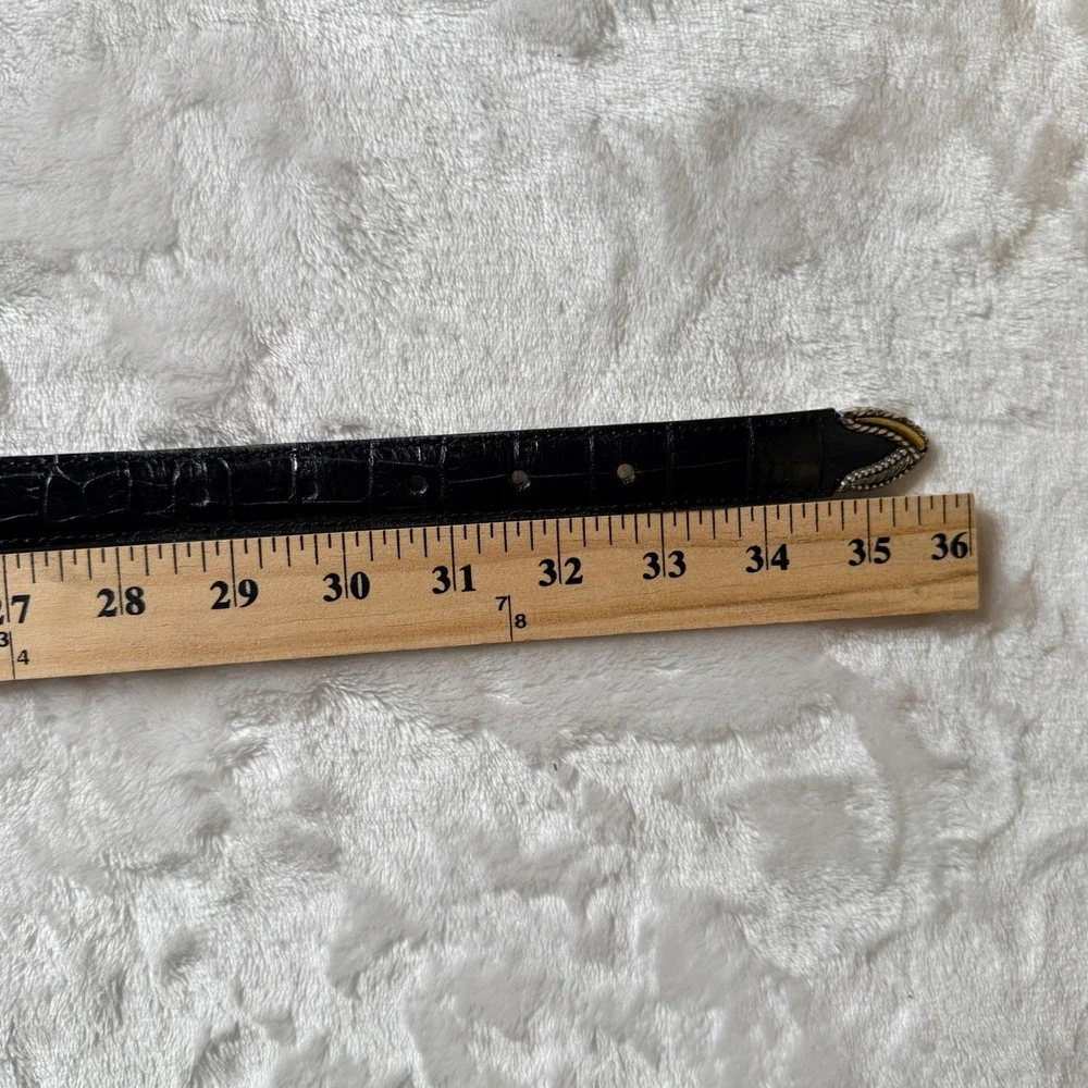 Brighton Classics Black Croc Embossed Leather Western Heart Belt Size 32  new